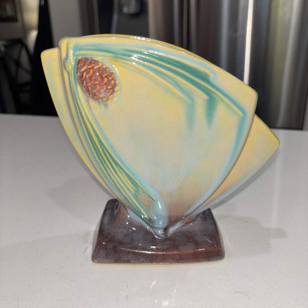 Vintage Roseville Pottery Pine Cone Fan Vase